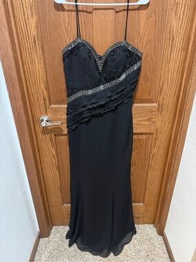 Elegant Black Beaded Spaghetti-Strap Evening Dress
